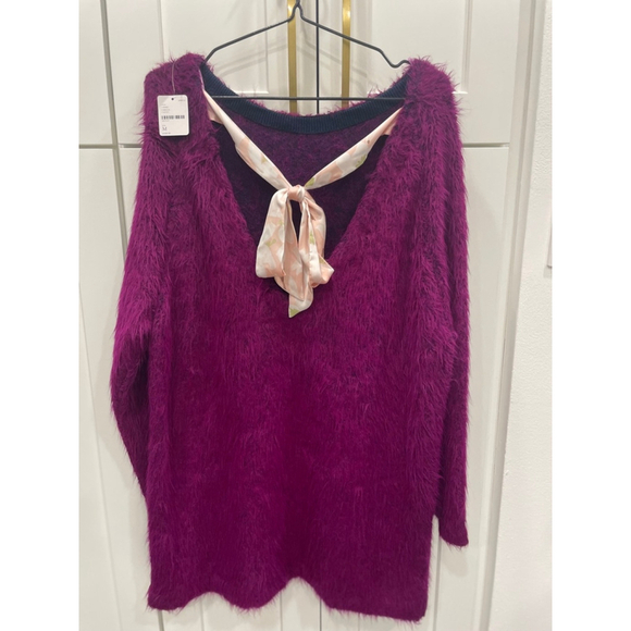 NWT Free People Bon Bon Magenta Fuzzy Alpaca Sweater Mini Dress - Picture 1 of 14